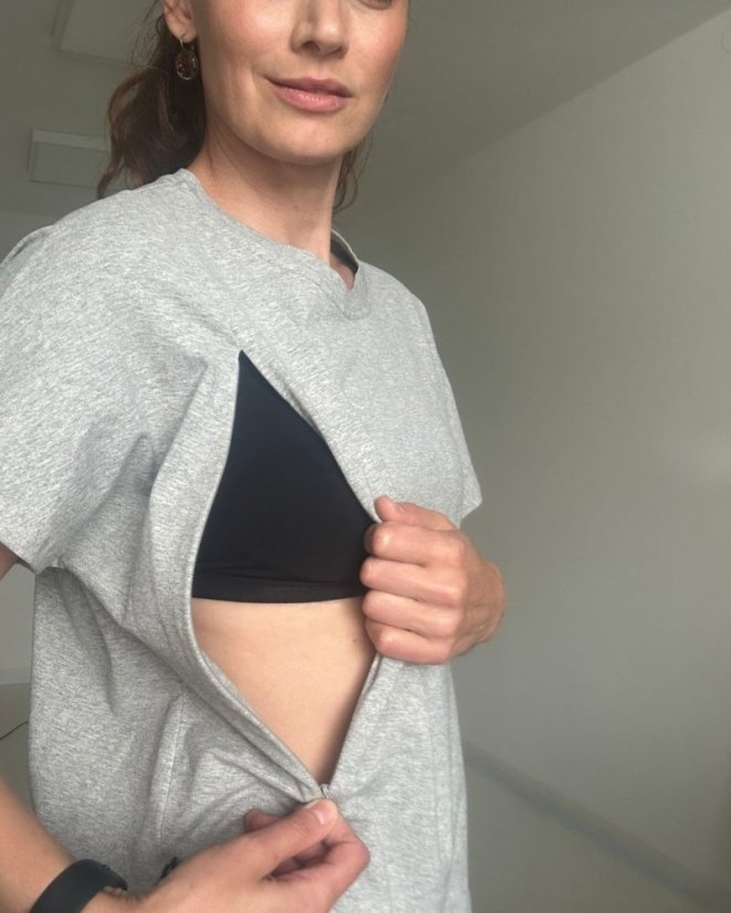 Majica za dojenje z zadrgo Kira, oversized – siv melange