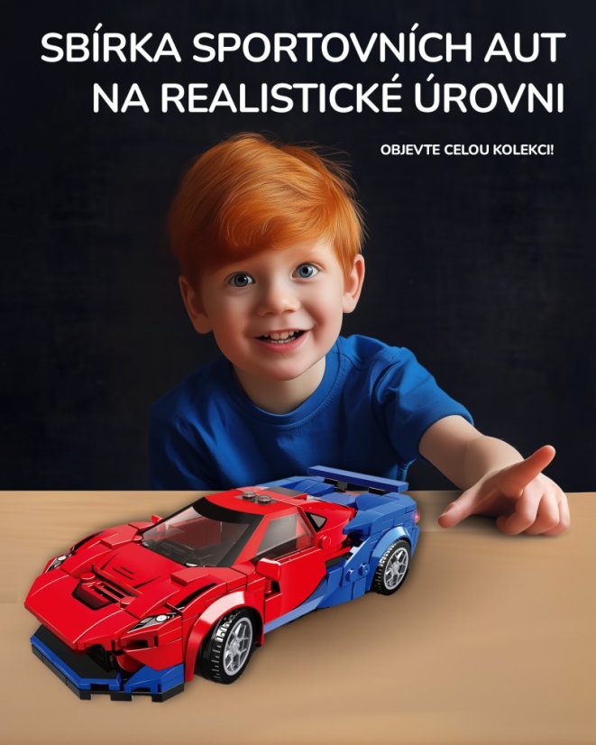 Stavebnice Závodní auto dlouhé 15cm, odnímatelná střecha, červené, 267 dílků