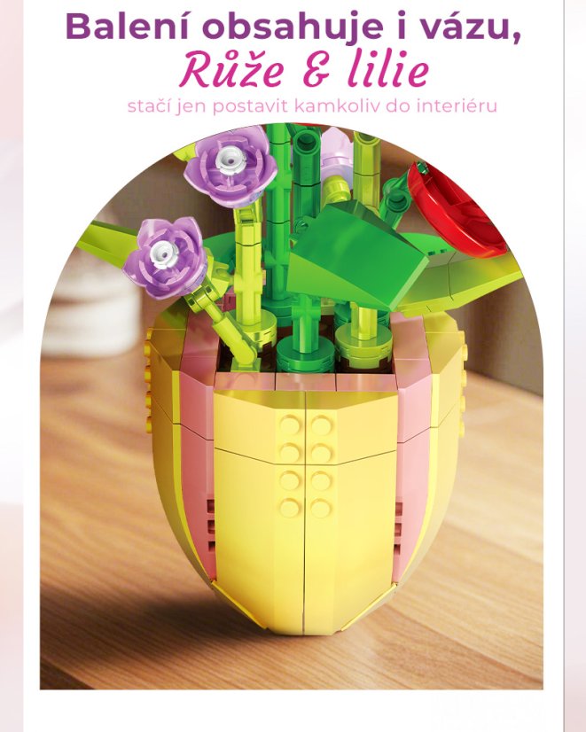 Stavebnice květiny v květináči (450 dílků) – růže, lilie a krokusy