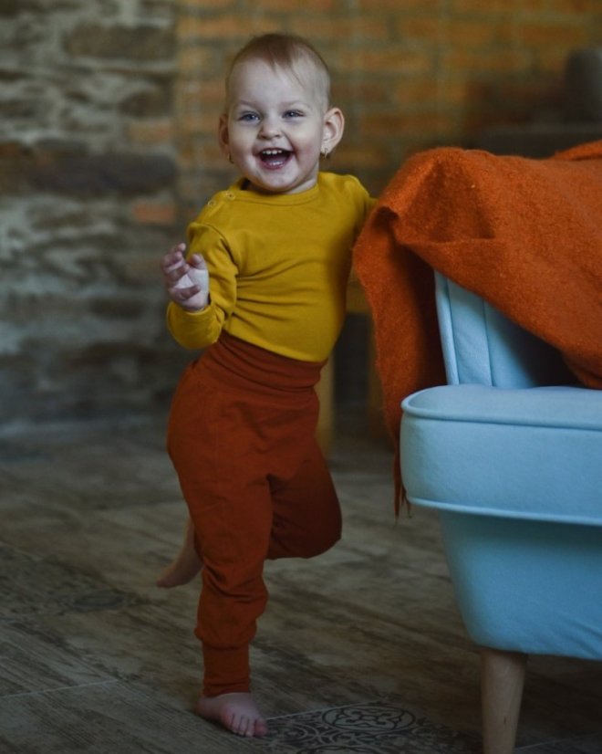Detské body s dlhým rukávom, horčicové