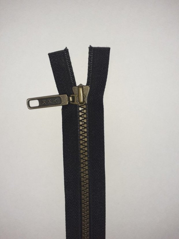 Zips 90cm  kostený, čierny+bronz