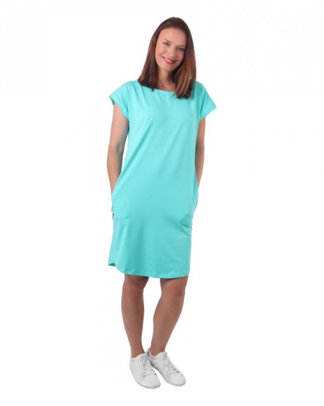 Dámske bavlnené oversized šaty s vreckami Zoe, tyrkysové - Veľkosť: M/L