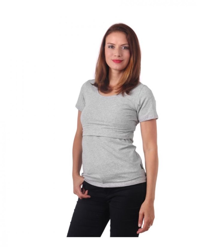 Nursing T-shirt Catherine, short sleeves – grey melange - Size: L/XL