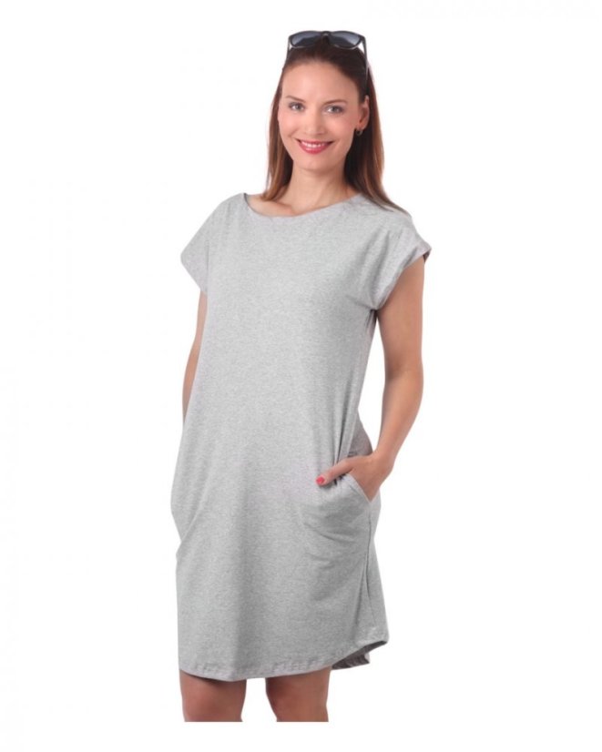 Dámske bavlnené oversized šaty s vreckami Zoe, sivý melír - Veľkosť: L/XL