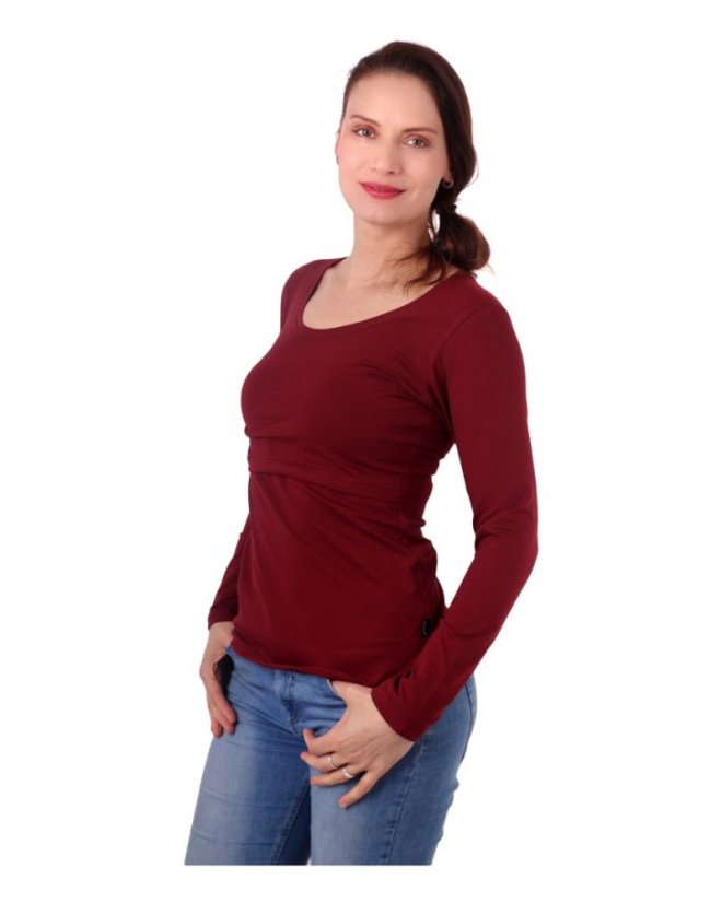 Nursing T-shirt Catherine, long sleeves – wine red - Size: XS/S