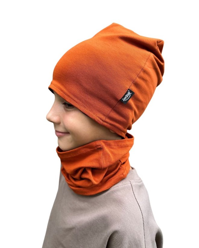 Dětská čepice bavlněná, oboustranná, černá + skořicová