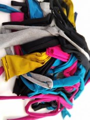 Fabric scraps, LONG STRIPES, cotton/elastane jersey, 1 kg, mix of colors