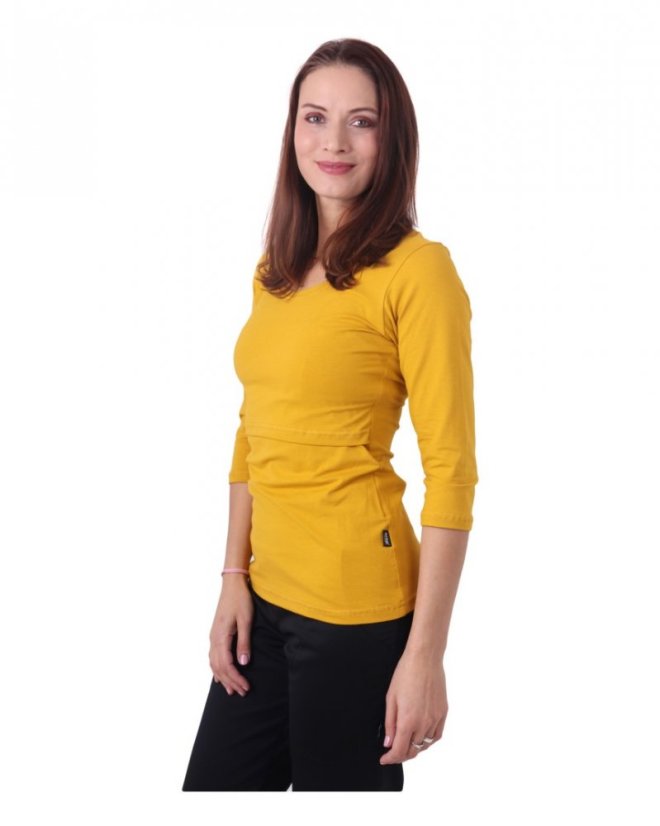 Nursing T-shirt Catherine, 3/4 sleeves –mustard - Size: L/XL