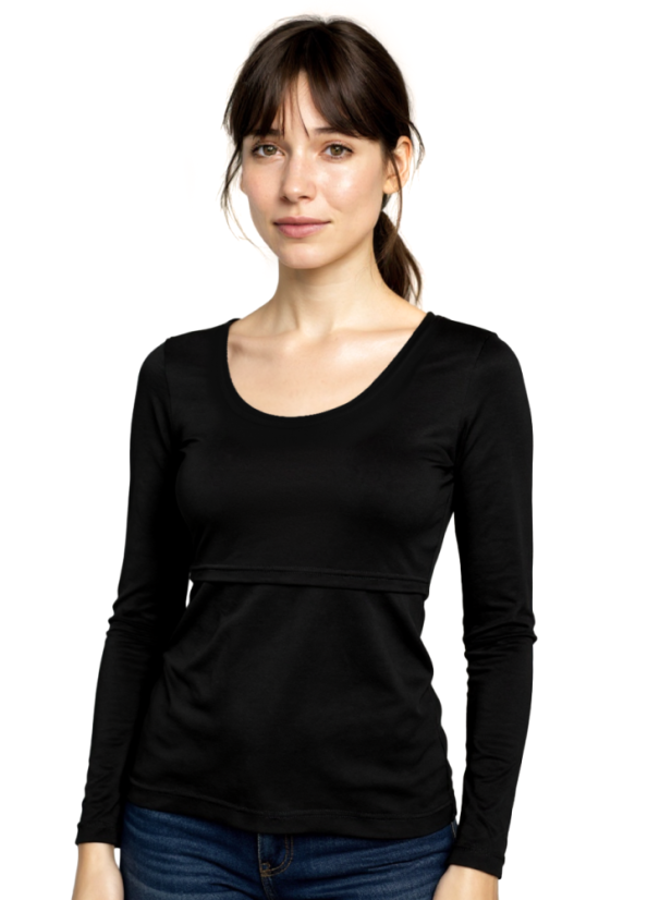 Nursing T-shirt Catherine, long sleeves – black - Size: XS/S