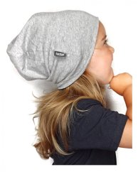 Detská čiapka bavlnená, obojstranná, tmavý + svetlý sivý melír