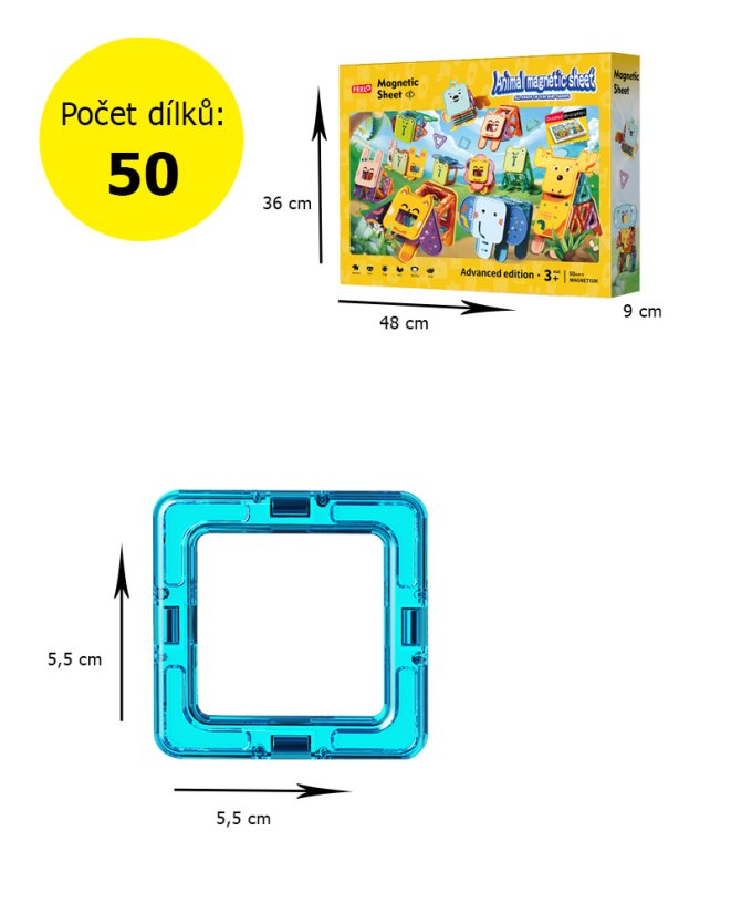 Magnetická stavebnice zvířátka, 50 dílků, pro děti od 3 let