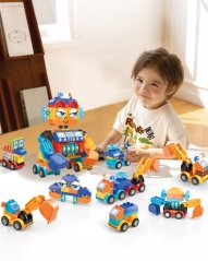 Large building blocks robot with excavator and vehicles, 88 pieces, for kids 3+