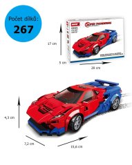 Stavebnice Závodní auto dlouhé 15cm, odnímatelná střecha, červené, 267 dílků
