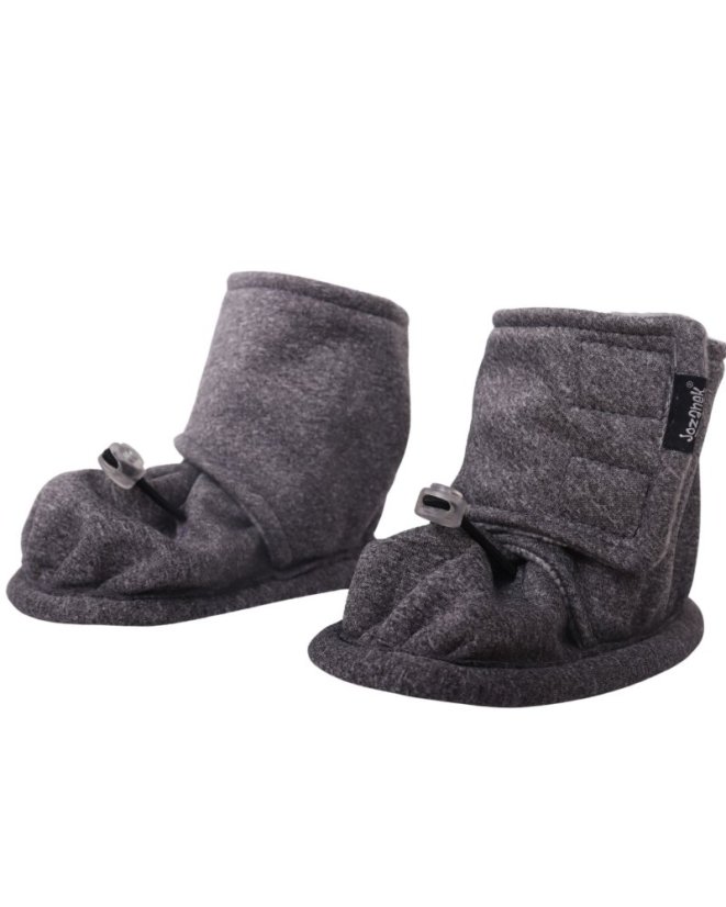 Zimní capáčky (botičky) pro miminka ze softshellu zateplené fleecem, šedý melír