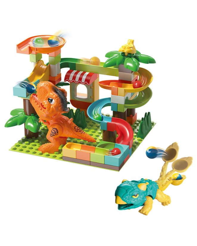 Stavebnice kuličková dráha s dinosaury a katapultem, 78 dílků, pro děti od 3 let