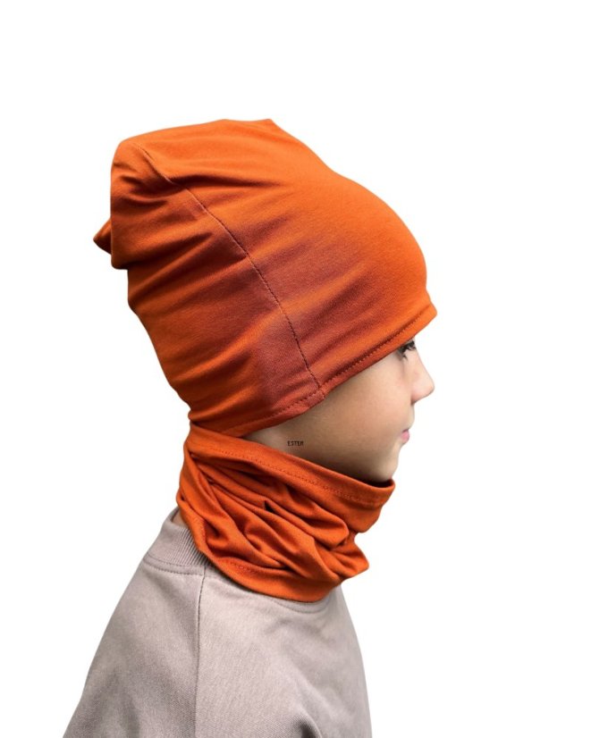 Dětská čepice bavlněná, oboustranná, černá + skořicová