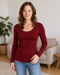 Damen T-Shirt Brigita, Langarm – weinrot