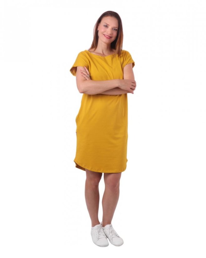 Dámské bavlněné oversized šaty s kapsami Zoe, hořčicové - Velikost: S/M