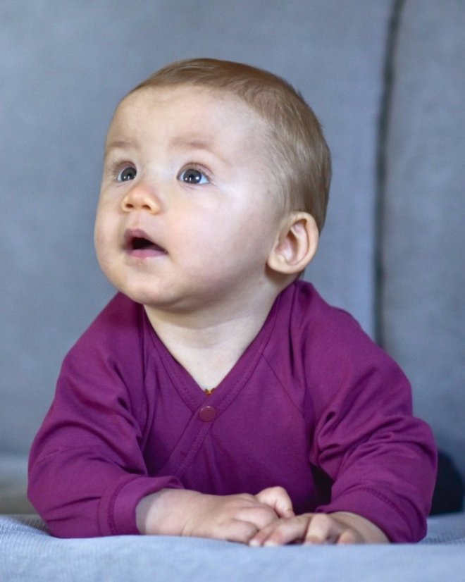 Baby wrap bodysuit onesie, cyclamen