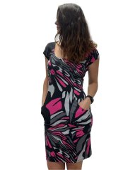 Dámske vzorované bavlnené šaty s vreckami Šárka, čierno-ružové