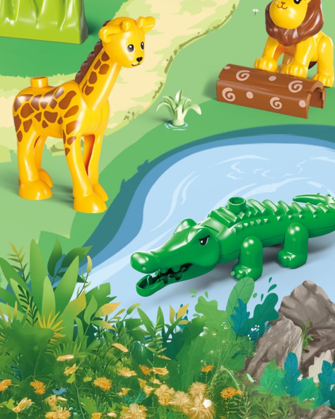 Stavebnica zvieratká v džungli – veľké kocky pre deti od 3 rokov, 37 dielikov