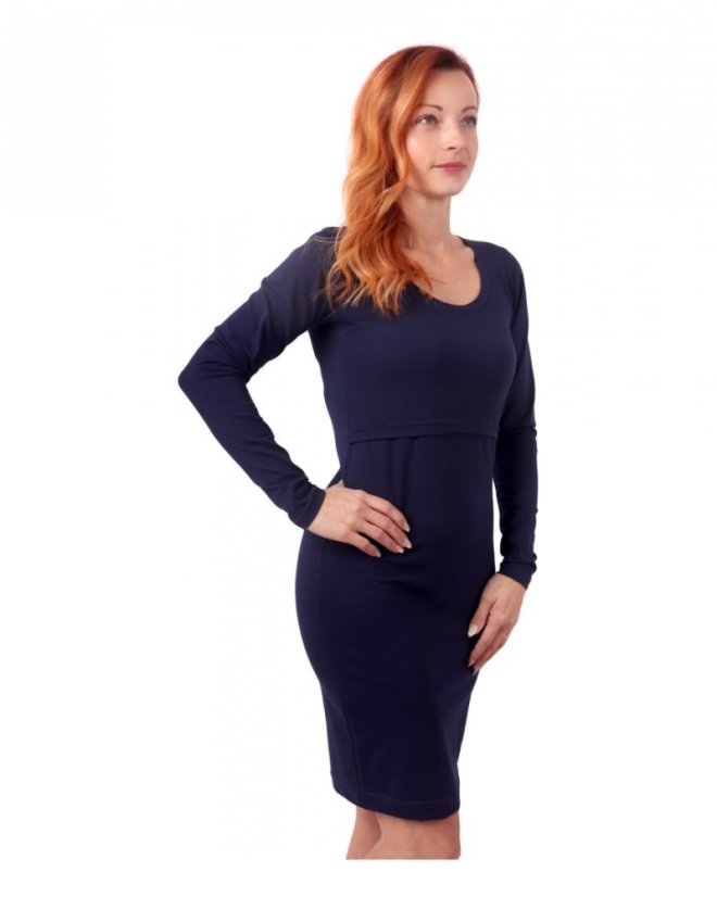 Breast-feeding dress Elena, long sleeves, dark blue - Size: S/M