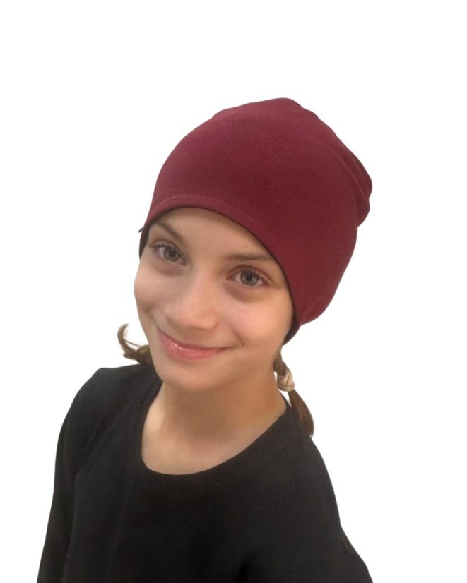 Dámská čepice, bavlněná, oboustranná, černá + vínová