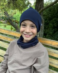 Dětská čepice bavlněná, oboustranná, černá + tmavě modrá