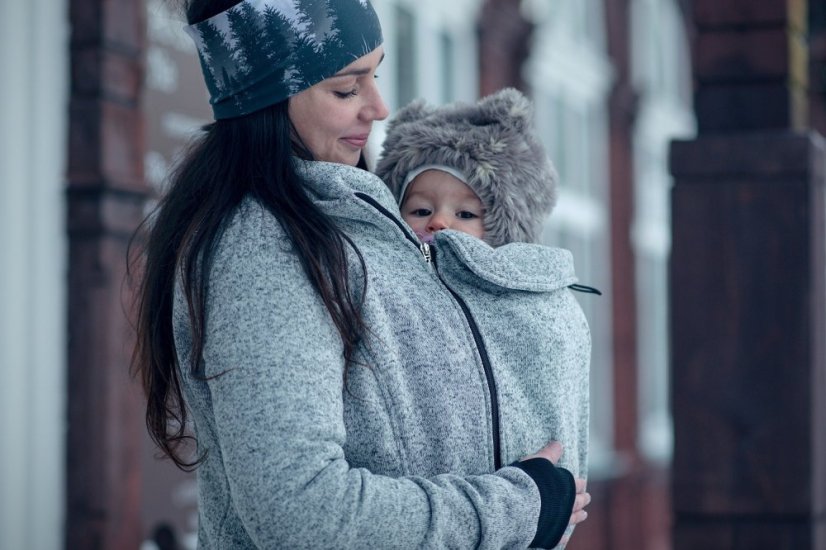 Babywearing sweater (front babywearing only) Elsa, grey melange - Size: XS