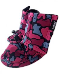 Zimní capáčky (botičky) pro miminka ze softshellu zateplené fleecem, růžový maskáč