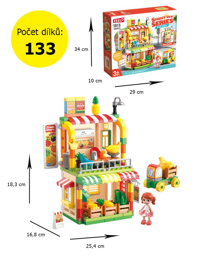 Stavebnice obchod s ovocem a autem, 133 dílků, pro děti od 3 let