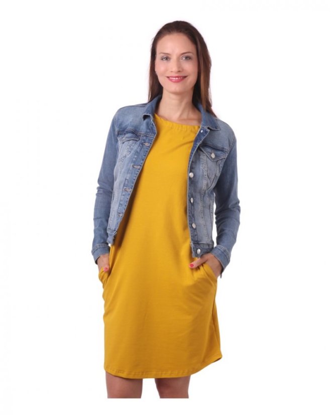Dámské bavlněné oversized šaty s kapsami Zoe, hořčicové - Velikost: S/M