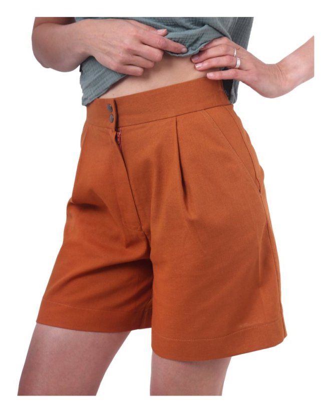 Damen-Shorts aus Leinen, Zimtfarbe - Größe: 44