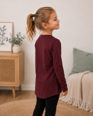 Girls’ T-shirt, long sleeve, bordeaux