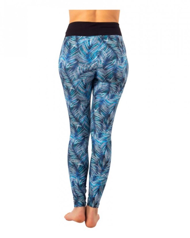 Damen-Leggings mit hoher Taille, blaue Blätter