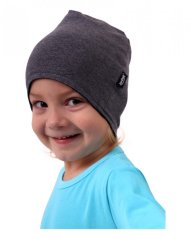 Detská čiapka bavlnená, obojstranná, tmavo sivý melír + čierna