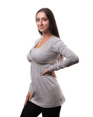 Tehotenská tunika (aj na dojčenie) Anička, dlhý rukáv, sivý melír