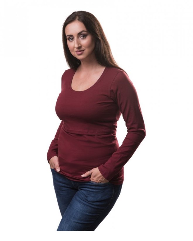 Nursing T-shirt Catherine, long sleeves – wine red - Size: XS/S