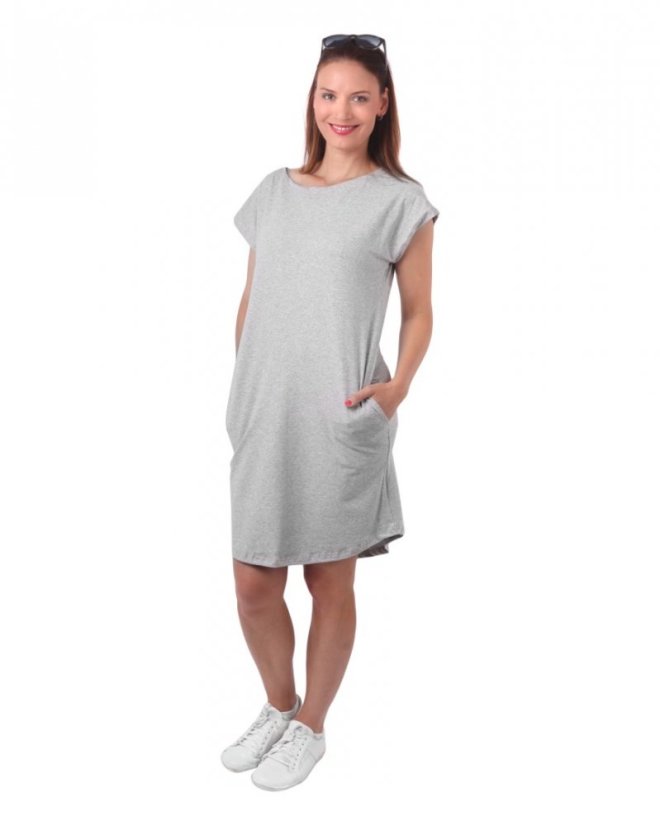 Dámske bavlnené oversized šaty s vreckami Zoe, sivý melír - Veľkosť: L/XL