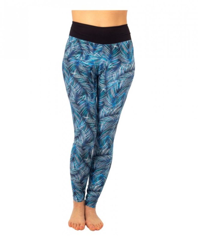 Damen-Leggings mit hoher Taille, blaue Blätter