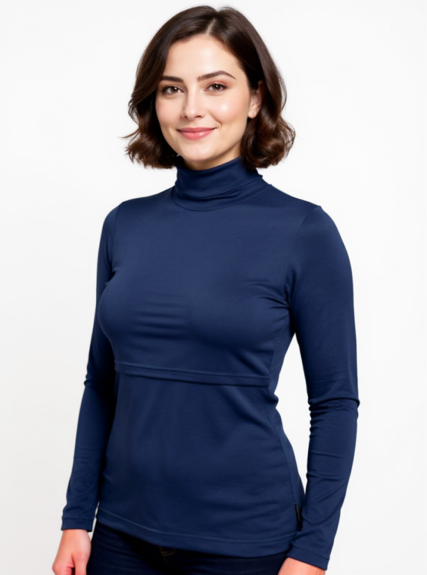 Breast-feeding roll-colar T-shirt Katerina, DARK BLUE - Size: L/XL