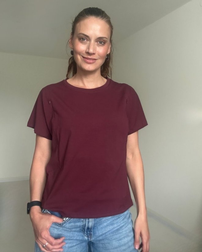 Kojicí tričko se zipem Kira, oversized – bordo