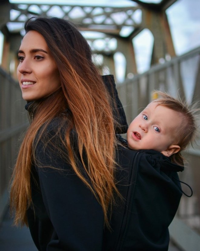 Babywearing softshell jacket Alice (front/back use) + MATERNITY INSERT, BLACK