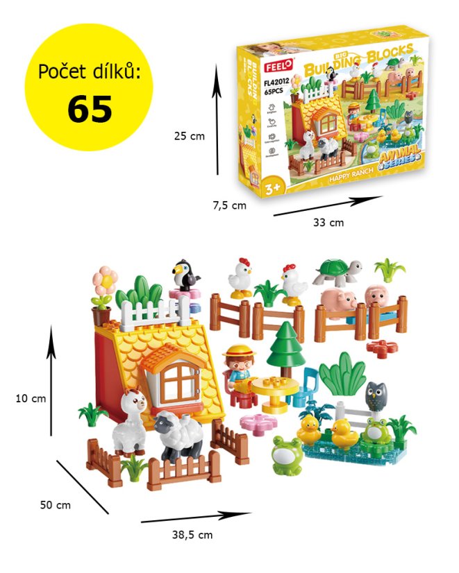 Stavebnice farma se zvířátky, 65 dílků, pro děti od 3 let