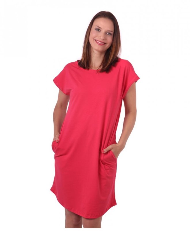 Dámské bavlněné oversized šaty s kapsami Zoe, lososově růžové - Velikost: XS/S