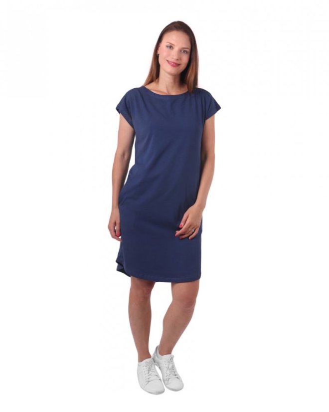 Dámské bavlněné oversized šaty s kapsami Zoe, jeans modré