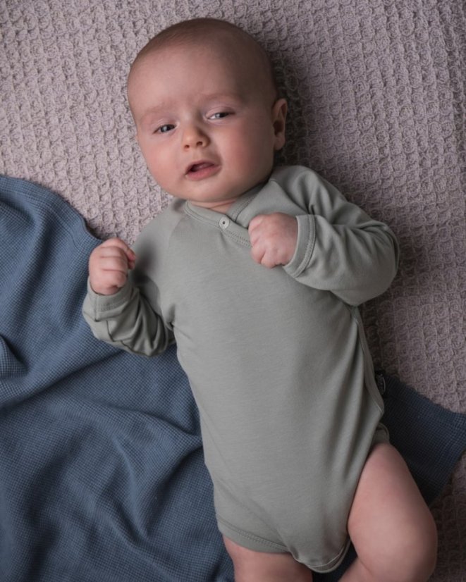 Baby wrap bodysuit onesie, olive green - Size: 74