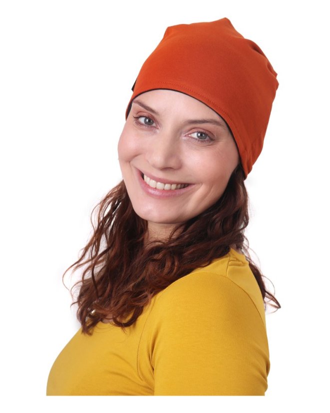 Baumwollmütze für Damen, zweiseitig, schwarz + Zimtfarbe