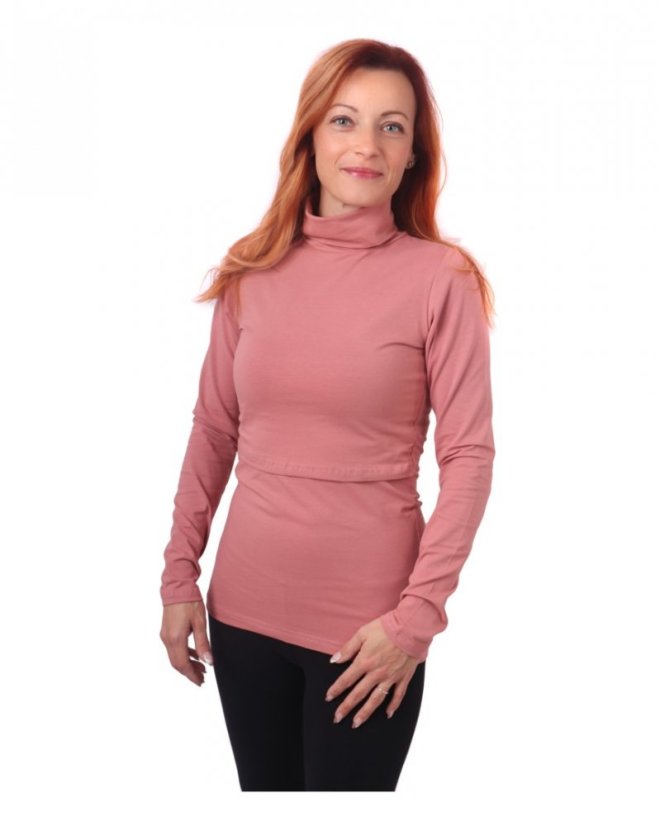 Breast-feeding roll-colar T-shirt Katerina, old rose - Size: XS/S