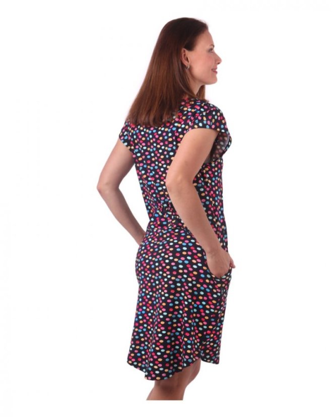 Dámské bavlněné oversized šaty s kapsami Zoe, barevné puntíky na modré - Velikost: XS/S